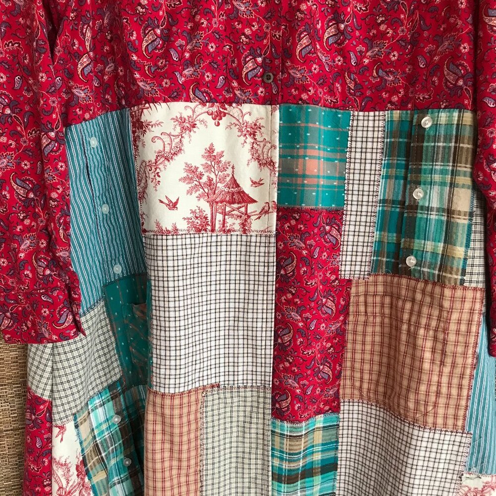 Boho Patchwork Duster, L: Upcycled Heavyweight Hi… - image 5